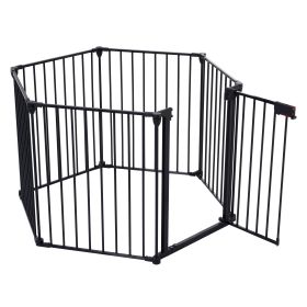 150" Adjustable Safety Gate 6 Panels Play Yard Metal Doorways Fireplace Fence Christmas Tree Fence Gate for House Stairs Gate prohibited area fen