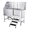 VEVOR 62" Pet Dog Bathing Station w/Stairs, Professional Stainless Steel Dog Grooming Tub w/ Soap Box, Faucet,Rich Accessory,Bathtub for Large,Medium